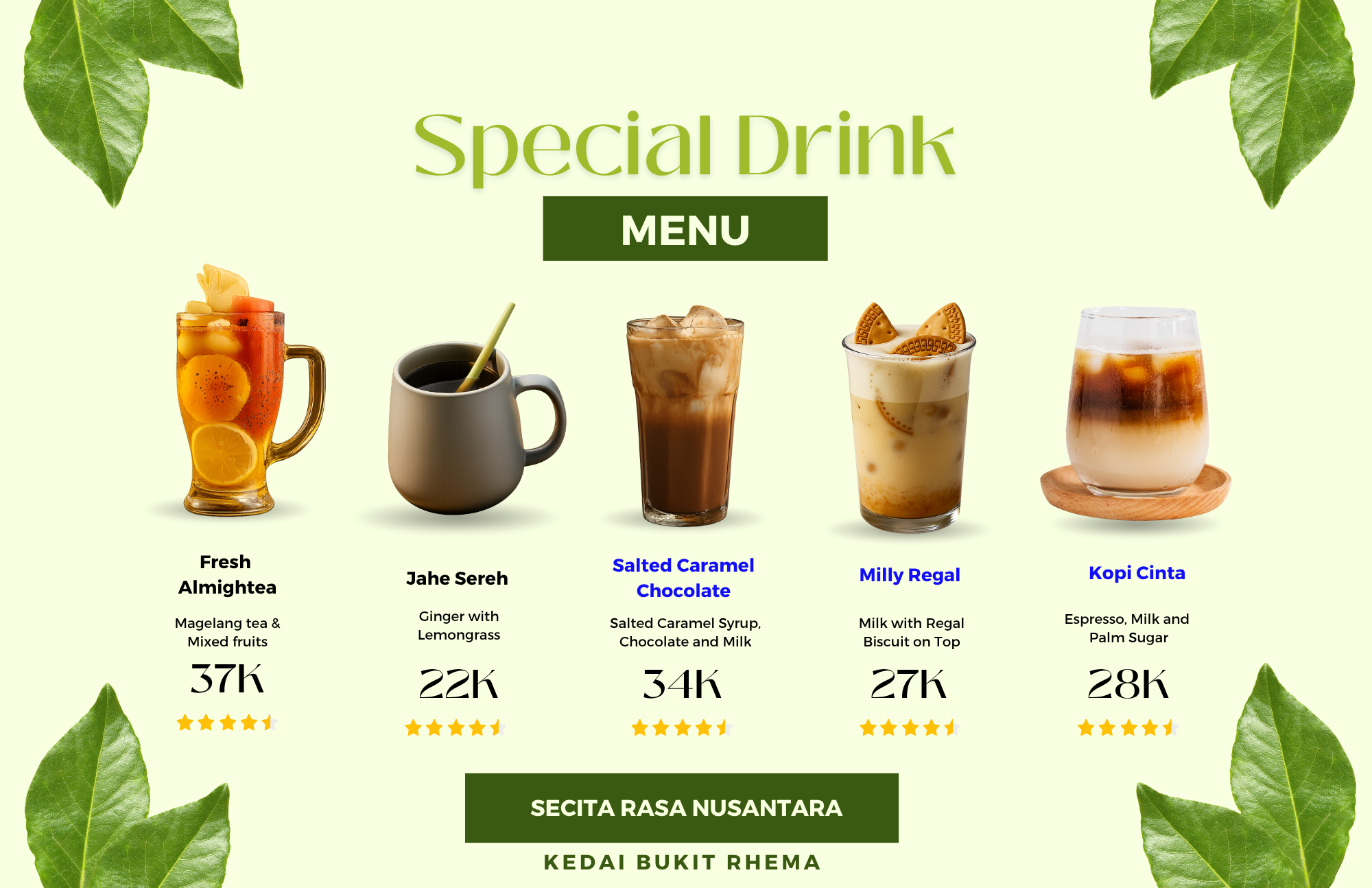 Borobudur Magelang Bukit Rhema & 体验店的菜单 10 Bukit Rhema Tavern 饮料菜单