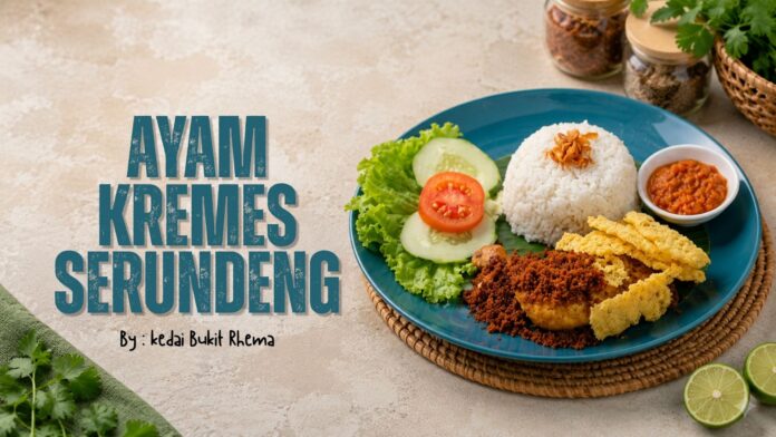 featured-menu-makanan-ayam-kremes-serundeng Ayam Kremes Serundeng menu makanan favorit di Kedai Bukit Rhema dengan taburan serundeng dan kremesan