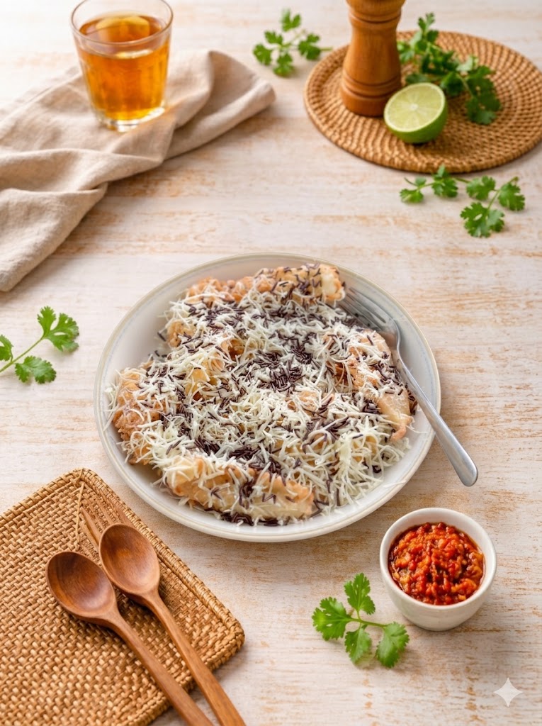 Menu Makanan: Pisang Goreng Spesial, Snack Manis Renyah Khas Kedai 17 Suasana santai di Kedai Bukit Rhema menikmati menu makanan Pisang Goreng Spesial sambil memandang pemandangan