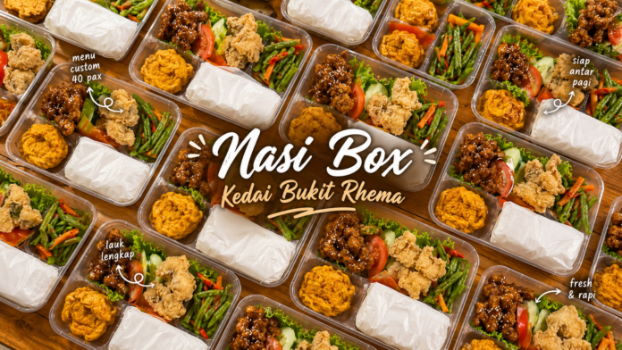 featured-nasi-box-borobudur-gratis-antar Tampilan nasi box Borobudur dengan menu lengkap dari Kedai Bukit Rhema
