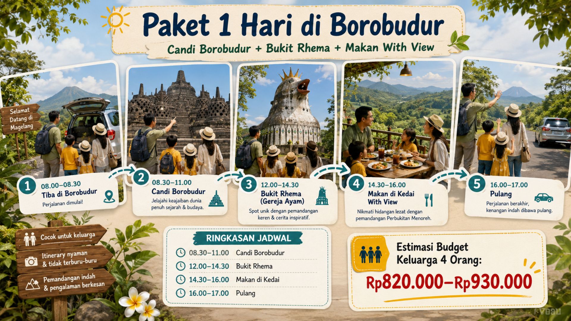 Budget Wisata Keluarga ke Borobudur: Estimasi Biaya 1 Hari dan 2 Hari 1 Malam 1 budget wisata keluarga Borobudur di Kedai Bukit Rhema