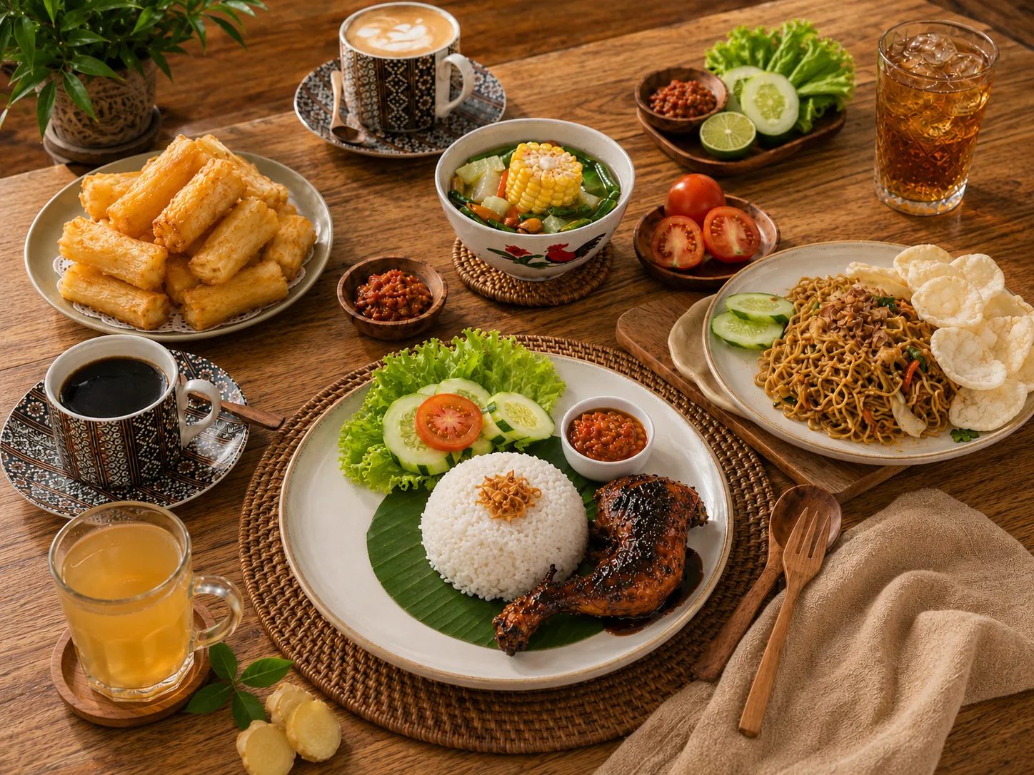 Cafe View Gereja Ayam: Ngopi di Kedai Bukit Rhema (Lantai 2 & Spot Foto) 8 Sajian menu lokal Magelang di meja Kedai Bukit Rhema
